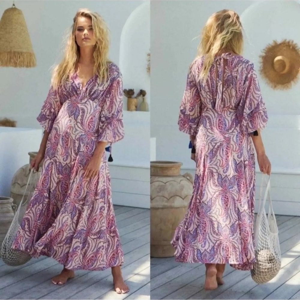 Free People Mirage Long Sleeve Maxi Dress Size 2 Paisley Boho